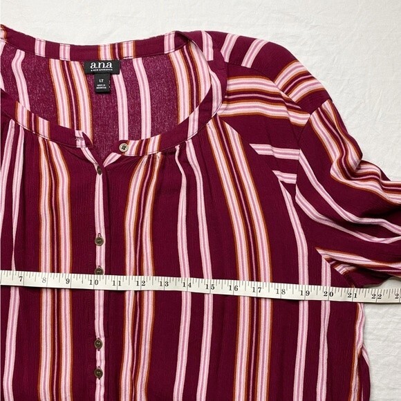 a.n.a Maroon & White Striped Button-up Long Sleeve Blouse Size Large Tall - Picture 6 of 7